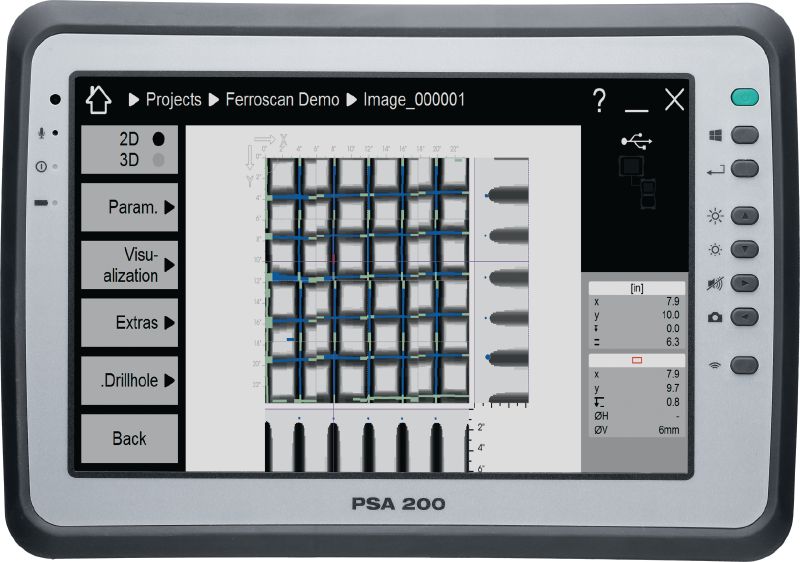 Software de aplicación PSA 200 Aplicación de análisis y visualización de datos escaneados de los sistemas de detección Ferroscan y X-Scan en el dispositivo de tableta PSA 200